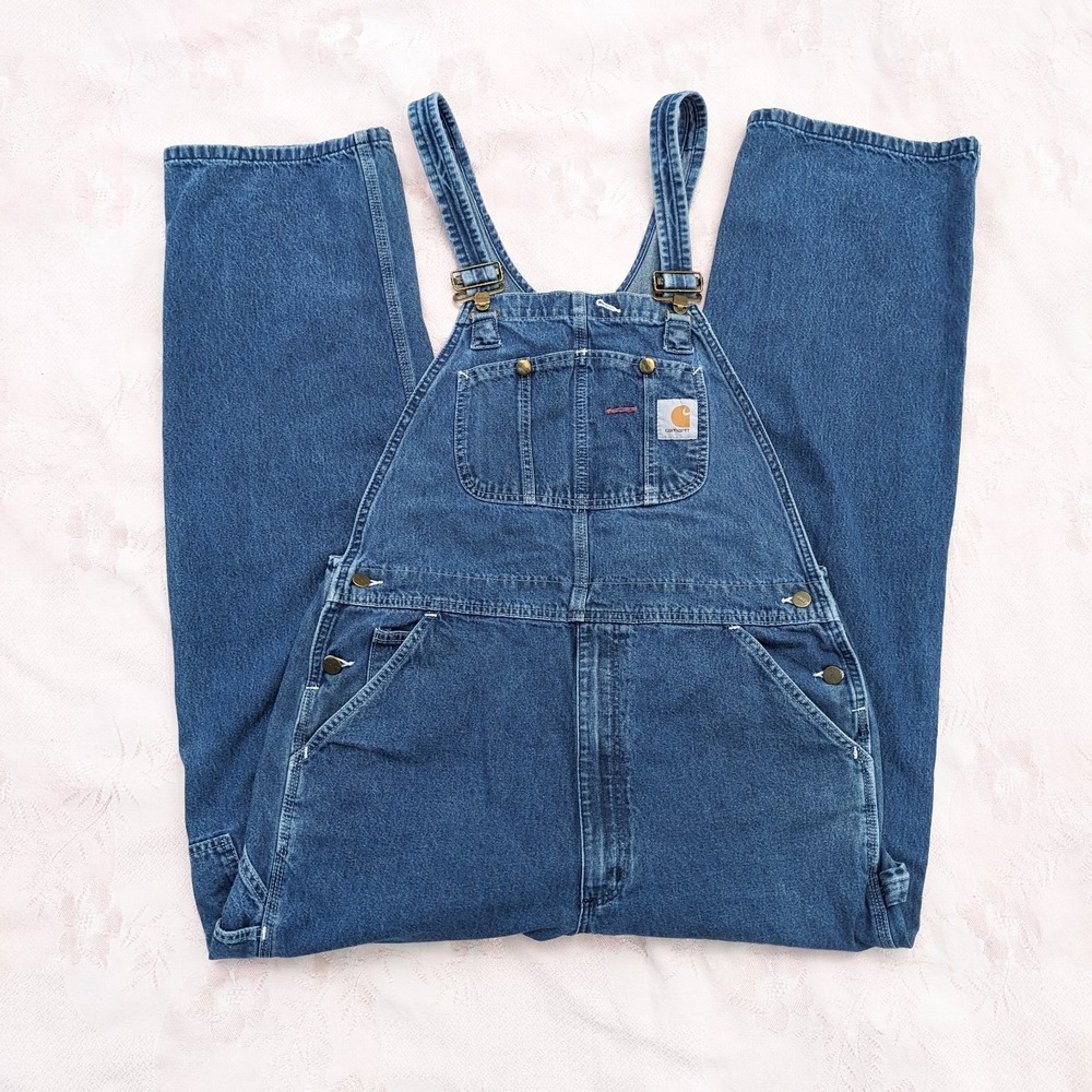 Carhartt R07 DST Denim Bib Overalls Mens 36x34 Blue Carpenter Workwear Utility